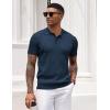 imageCOOFANDY Mens Knit Polo Shirt Short Sleeve Vintage Textured Casual Golf Shirts Summer Beach TopNavy Blue