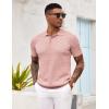imageCOOFANDY Mens Knit Polo Shirt Short Sleeve Vintage Textured Casual Golf Shirts Summer Beach TopPink