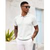 imageCOOFANDY Mens Knit Polo Shirt Short Sleeve Vintage Textured Casual Golf Shirts Summer Beach TopWhite