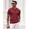 imageCOOFANDY Mens Knit Polo Shirt Short Sleeve Vintage Textured Casual Golf Shirts Summer Beach TopWine Red
