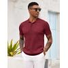 imageCOOFANDY Mens Knit Polo Shirt Short Sleeve Vintage Textured Casual Golf Shirts Summer Beach TopWine Red