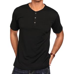 imageCOOFANDY Mens 3 Pack Henley Shirts Short Sleeve Casual Basic Tees Classic Henley Summer Solid T Shirts with Pocket1 Pack Black