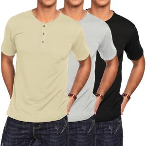 imageCOOFANDY Mens 3 Pack Henley Shirts Short Sleeve Casual Basic Tees Classic Henley Summer Solid T Shirts with PocketGreyDark GreyBlack