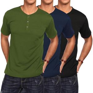 imageCOOFANDY Mens 3 Pack Henley Shirts Short Sleeve Casual Basic Tees Classic Henley Summer Solid T Shirts with PocketNavy BlueArmy GreenBlack