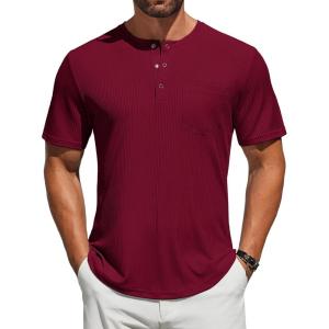 imageCOOFANDY Mens 3 Pack Henley Shirts Short Sleeve Casual Basic Tees Classic Henley Summer Solid T Shirts with PocketWind Red