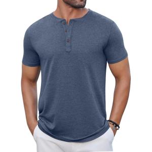 imageCOOFANDY Mens Casual Henley Shirts Short Sleeve Pocket TShirts Lightweight Button Henley Pullover Basic TeesNavy Blue