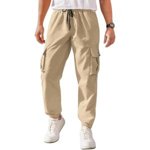 imageCOOFANDY Mens Casual Joggers Pants Stretch Waist Drawstring Cargo Pants Tapered Sweatpants with PocketsKhaki
