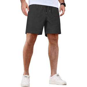 imageCOOFANDY Mens Casual Shorts Waffle Elastic Waist Drawstring Shorts Lightweight Summer Beach ShortsDark Grey