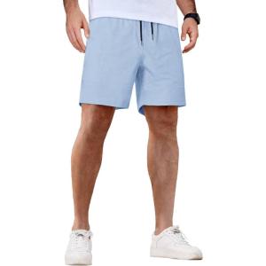 imageCOOFANDY Mens Casual Shorts Waffle Elastic Waist Drawstring Shorts Lightweight Summer Beach ShortsLight Blue
