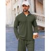 imageCOOFANDY Mens 2 Piece Tracksuit Set Quarter Zip Sweatsuit Athletic Running Suit Sets Long Sleeve Casual OutfitsArmy Green
