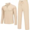 imageCOOFANDY Mens 2 Piece Tracksuit Set Quarter Zip Sweatsuit Athletic Running Suit Sets Long Sleeve Casual OutfitsBeige
