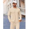 imageCOOFANDY Mens 2 Piece Tracksuit Set Quarter Zip Sweatsuit Athletic Running Suit Sets Long Sleeve Casual OutfitsBeige