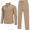 imageCOOFANDY Mens 2 Piece Tracksuit Set Quarter Zip Sweatsuit Athletic Running Suit Sets Long Sleeve Casual OutfitsKhaki