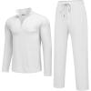 imageCOOFANDY Mens 2 Piece Tracksuit Set Quarter Zip Sweatsuit Athletic Running Suit Sets Long Sleeve Casual OutfitsWhite