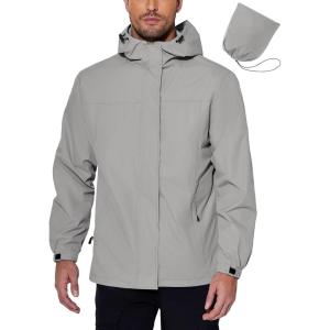 imageCOOFANDY Mens Rain Jacket Waterproof With Hood Lightweight Packable Shell Raincoat Windbreaker For Cycling Golf TravelLight Grey