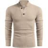 imageCOOFANDY Men Quarter Button Sweater Pullover Cable Knit Henley Mock Neck SweaterBeige