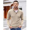 imageCOOFANDY Men Quarter Button Sweater Pullover Cable Knit Henley Mock Neck SweaterBeige