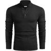 imageCOOFANDY Men Quarter Button Sweater Pullover Cable Knit Henley Mock Neck SweaterBlack