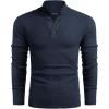 imageCOOFANDY Men Quarter Button Sweater Pullover Cable Knit Henley Mock Neck SweaterNavy Blue