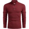 imageCOOFANDY Men Quarter Button Sweater Pullover Cable Knit Henley Mock Neck SweaterWine Red