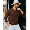 imageCOOFANDY Mens Knit Polo Sweater Casual Long Sleeve Quarter Zip Polo Sweater Classic Golf ShirtsBrown