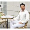 imageCOOFANDY Mens Knit Polo Sweater Casual Long Sleeve Quarter Zip Polo Sweater Classic Golf ShirtsWhite