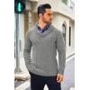imageCOOFANDY Mens Shawl Collar Sweaters VNeck Relaxed Fit Cable PulloversLight Grey