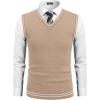 imageCOOFANDY Mens Sleeveless Sweater Vest Lightweight VNeck Cotton Vest PulloverKhaki and White Stripe