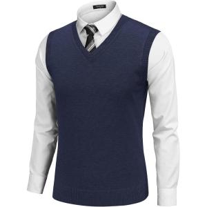 imageCOOFANDY Mens Sleeveless Sweater Vest Lightweight VNeck Cotton Vest Pullover1 Navy Blue