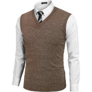 imageCOOFANDY Mens Sleeveless Sweater Vest Lightweight VNeck Cotton Vest PulloverBrown