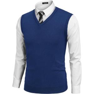 imageCOOFANDY Mens Sleeveless Sweater Vest Lightweight VNeck Cotton Vest PulloverDenim Blue