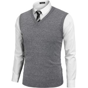 imageCOOFANDY Mens Sleeveless Sweater Vest Lightweight VNeck Cotton Vest PulloverGray
