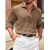imageCOOFANDY Athletic Fit Dress Shirts for Men Ribbed Knit Textured Button Down ShirtsLight Brown