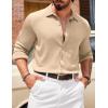 imageCOOFANDY Athletic Fit Dress Shirts for Men Ribbed Knit Textured Button Down ShirtsLight Khaki