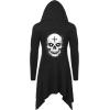 imageCOOFANDY Long Hooded Cardigan Ruffle Shawl Collar Open Front Lightweight Drape Cape Overcoat with PocketsBlack Printed