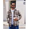 imageCOOFANDY Men Flannel Shirt Casual Button Down Shirt Jacket Long Sleeve Plaid Shirts with PocketsBrown