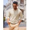 imageCOOFANDY Men Long Sleeve Polo Sweater Knitted Polo Slim Fit Waffle Collared Pullover SweaterChampagne