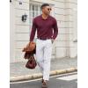 imageCOOFANDY Men Long Sleeve Polo Sweater Knitted Polo Slim Fit Waffle Collared Pullover SweaterDark Red