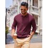 imageCOOFANDY Men Long Sleeve Polo Sweater Knitted Polo Slim Fit Waffle Collared Pullover SweaterDark Red