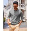 imageCOOFANDY Men Long Sleeve Polo Sweater Knitted Polo Slim Fit Waffle Collared Pullover SweaterGrey
