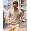 imageCOOFANDY Men Long Sleeve Polo Sweater Knitted Polo Slim Fit Waffle Collared Pullover SweaterKhaki