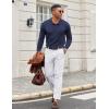 imageCOOFANDY Men Long Sleeve Polo Sweater Knitted Polo Slim Fit Waffle Collared Pullover SweaterNavy Blue
