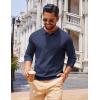 imageCOOFANDY Men Long Sleeve Polo Sweater Knitted Polo Slim Fit Waffle Collared Pullover SweaterNavy Blue