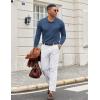 imageCOOFANDY Men Long Sleeve Polo Sweater Knitted Polo Slim Fit Waffle Collared Pullover SweaterPeacock Blue