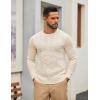 imageCOOFANDY Mens Cable Knit Sweater Casual Long Leeve Crewneck Pullover Sweaters Twist Textured Fisherman SweaterApricot