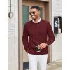 imageCOOFANDY Mens Cable Knit Sweater Casual Long Leeve Crewneck Pullover Sweaters Twist Textured Fisherman SweaterWine Red