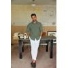 imageCOOFANDY Mens Casual Button Down Shirt Long Sleeve Untucked Shirt Stretch Denim Dress Shirt with PocketsArmy Green