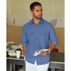 imageCOOFANDY Mens Casual Button Down Shirt Long Sleeve Untucked Shirt Stretch Denim Dress Shirt with PocketsDenim Blue