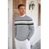imageCOOFANDY Mens Crew Neck Sweaters Long Sleeve Lightweight Knit Dress Pullover SweatersStripeslight Gray