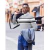 imageCOOFANDY Mens Crew Neck Sweaters Long Sleeve Lightweight Knit Dress Pullover SweatersStripeslight Gray